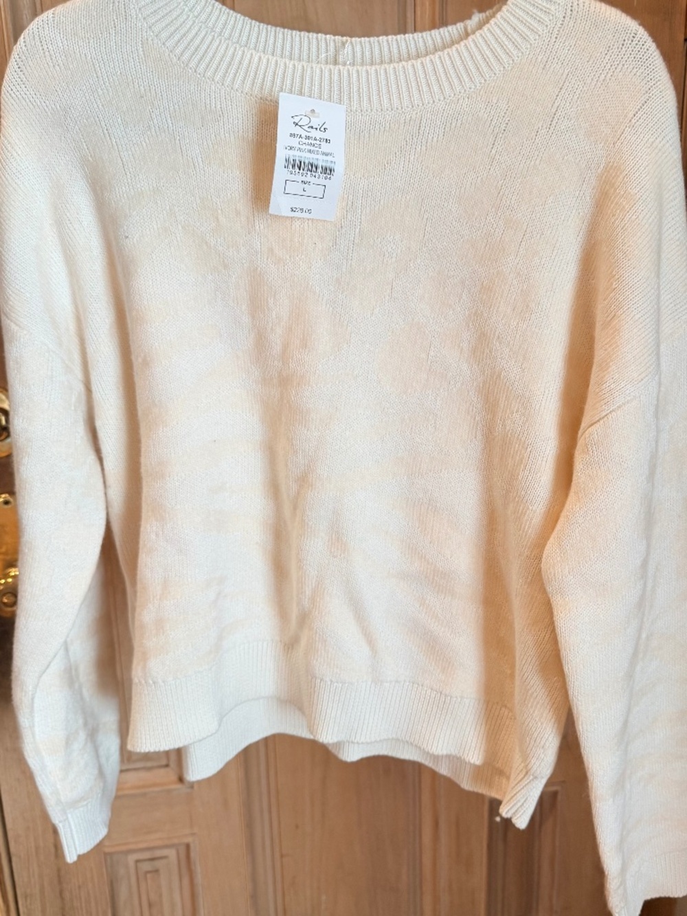 NWT- RAILS CHANCE SWEATER, IVORY PINK MIXED ANIMAL -SIZE L